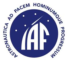 blue and white logo for the IAF
